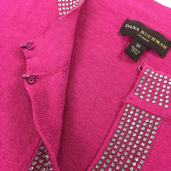 Dana Buchman Knit Sweater Blouse Size 1X Womens Dark Pink Rhinestone Tunic Top - Picture 7 of 12